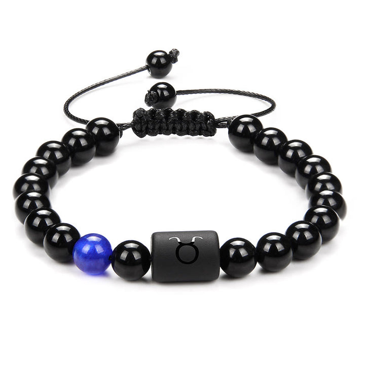 Olivenorma Bracciale intrecciato da uomo con zodiaco in onice nero naturale