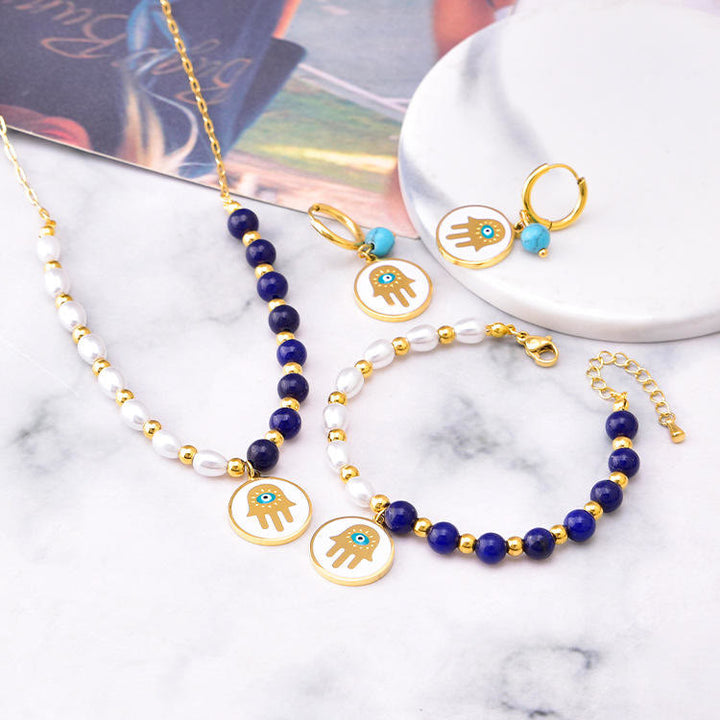Olivenorma Pearl Lapislazzuli Turchese Collana Bracciale Orecchini Set
