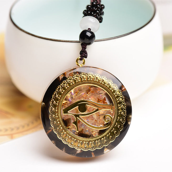 Collana con simbolo dell'occhio di Horus in ossidiana e agata rossa Olivenorma