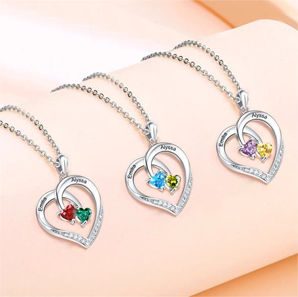 Olivenorma Custom Heart Promise 2 Pietre Portafortuna Nome Collana Incisione