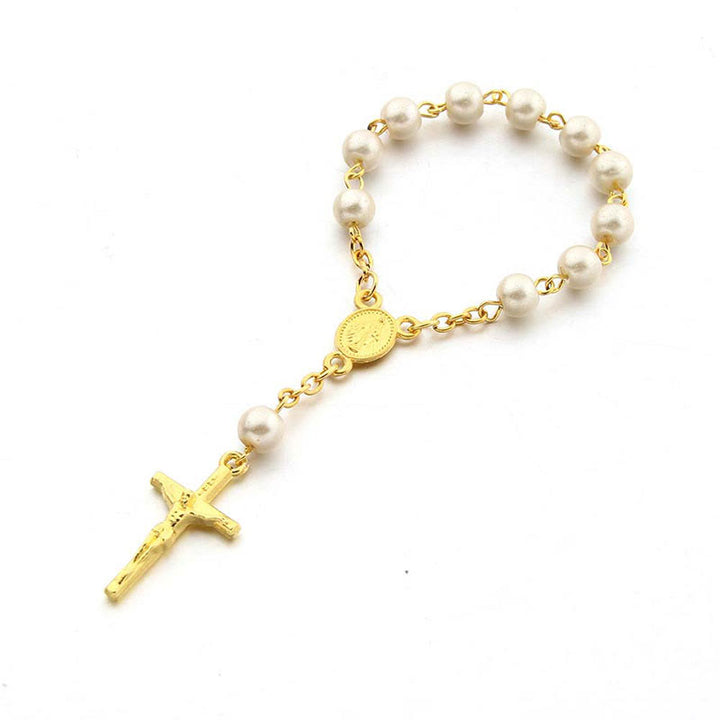 Olivenorma Pearl Cross Bracciale Rosario Vergine Maria