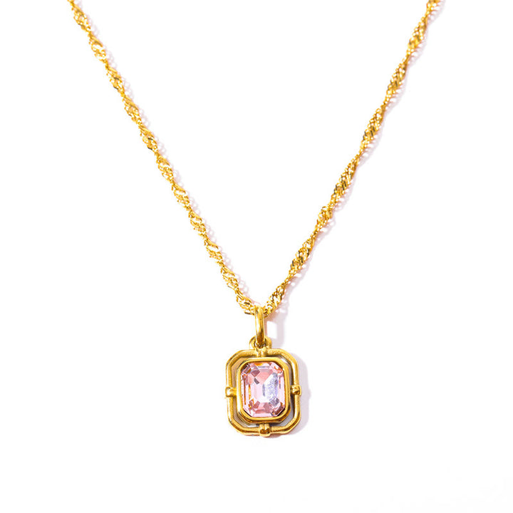Collana Olivenorma Water Wave Chain Square Zircone Titanio Acciaio