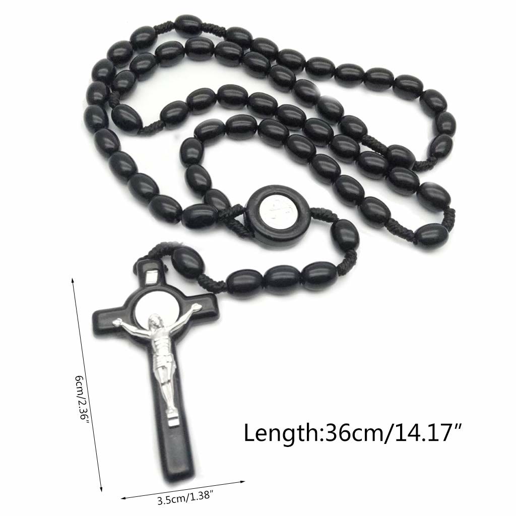 Collana con rosario e croce in perline di legno Olivenorma 
