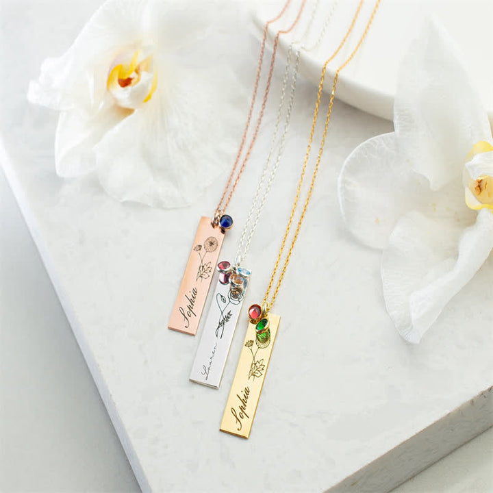 Olivenorma Collana personalizzata con fiore di nascita e pietra portafortuna con nome
