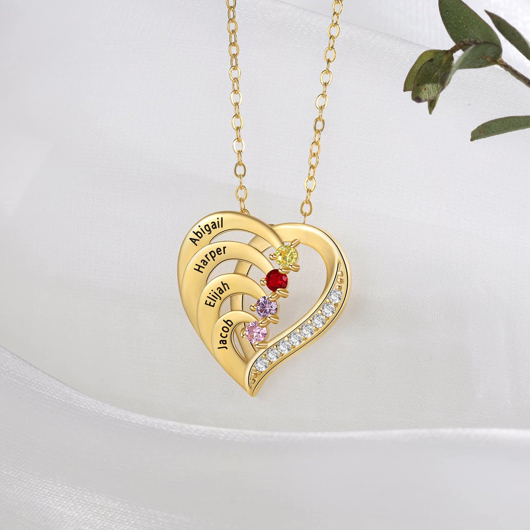 Collana personalizzata Olivenorma con cuore inciso e pietre portafortuna