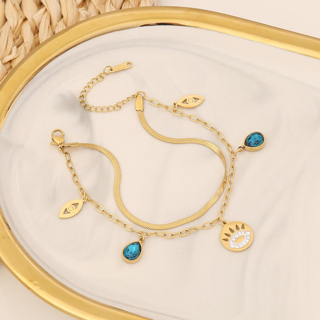 Braccialetto portafortuna Olivenorma Topazio Blu Epossidico Evil Eye Clover