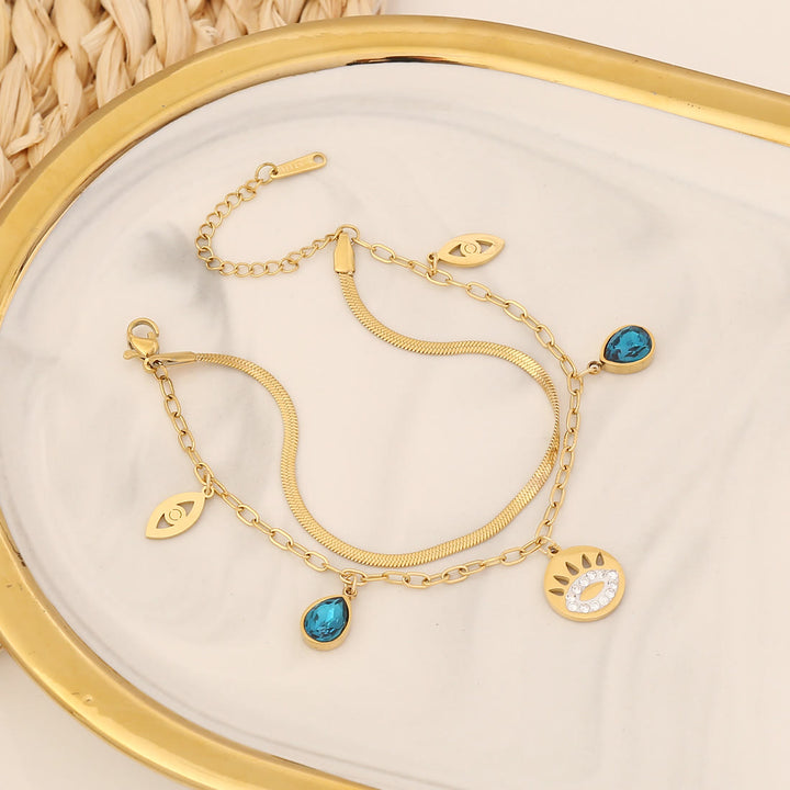 Braccialetto portafortuna Olivenorma Topazio Blu Epossidico Evil Eye Clover