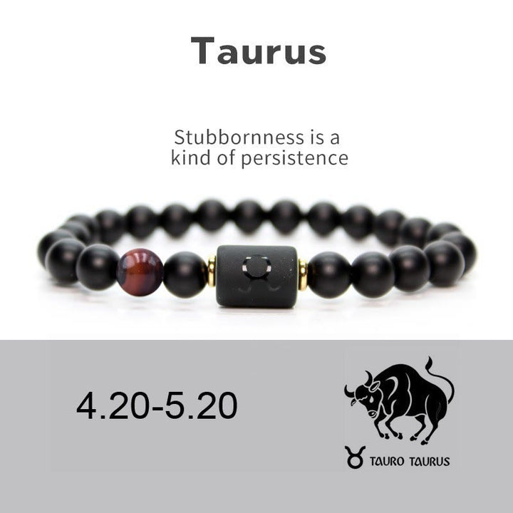 Olivenorma Bracciale da uomo con zodiaco in onice nero naturale