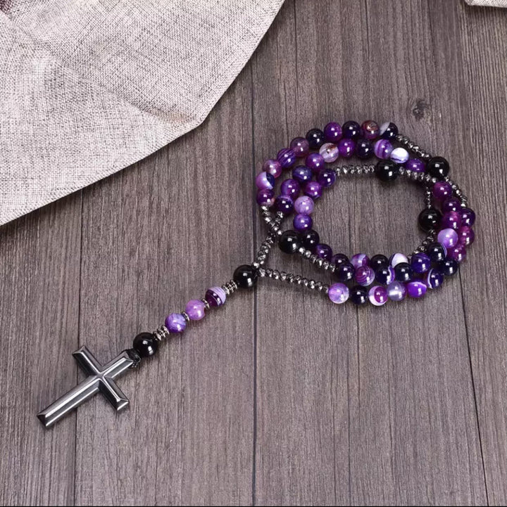 Collana con ciondolo rosario in pietra naturale cattolica Olivenorma Cross