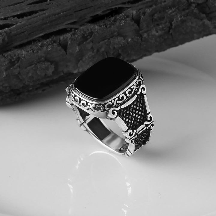 Olivenorma Anello da uomo in argento con onice nero, regalo fantastico