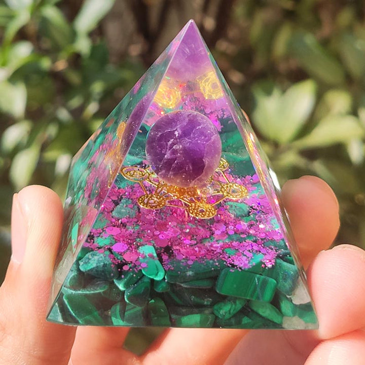 Olivenorma Ametista Malachite Cubo di Metatron Simbolo Piramide Orgonica