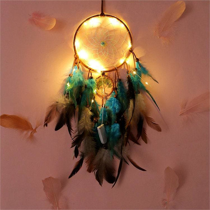 Olivenorma Acchiappasogni con piuma in avventurina verde albero della vita