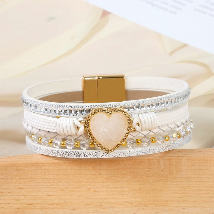 Bracciale in pelle intrecciata multistrato a forma di cuore Olivenorma