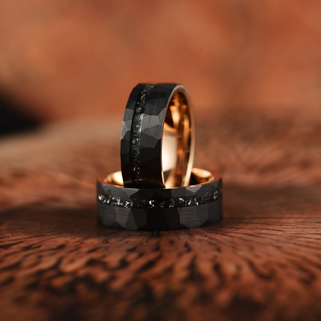 Anello Olivenorma in carburo di tungsteno con tormalina nera da 8 mm