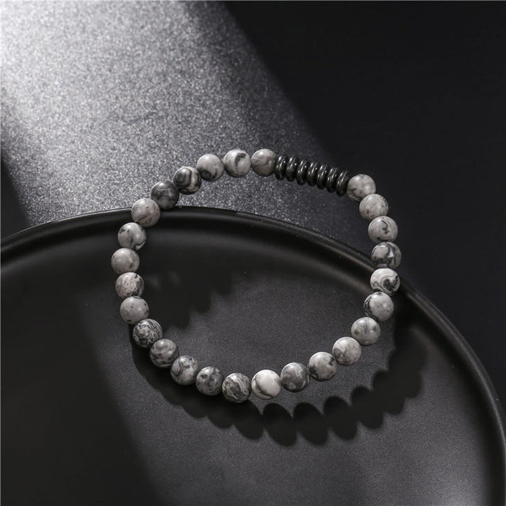 Olivenorma Bracciale da uomo con perline in pietra naturale da 6 mm
