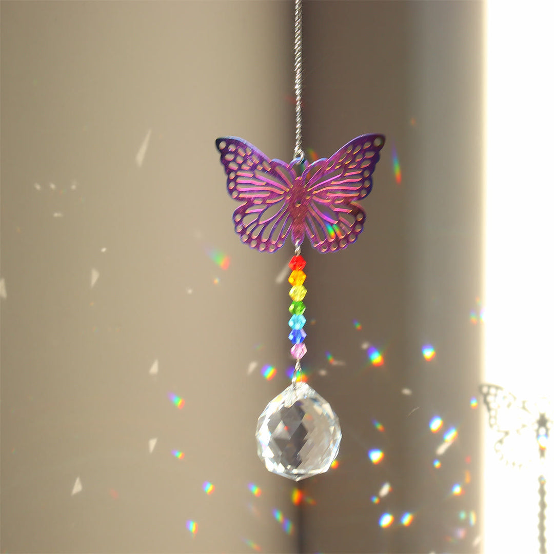 Olivenorma Clear Crystal Chakra Beads Hanging Wind Chime Suncatcher - Farfalla colorata - image 36