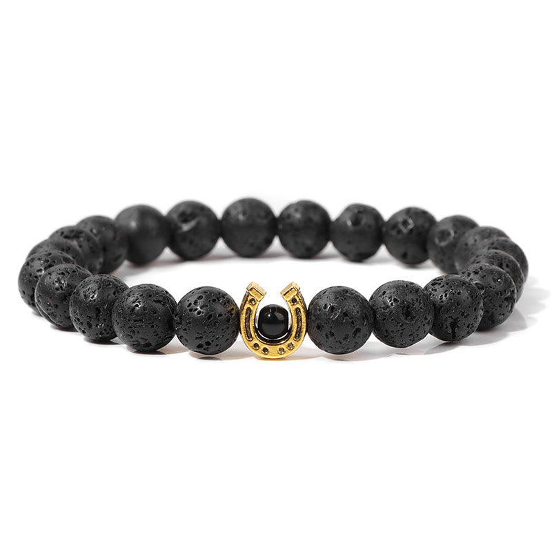 Olivenorma Bracciale con ciondolo a forma di ferro di cavallo con perline in pietra naturale da 8 mm 