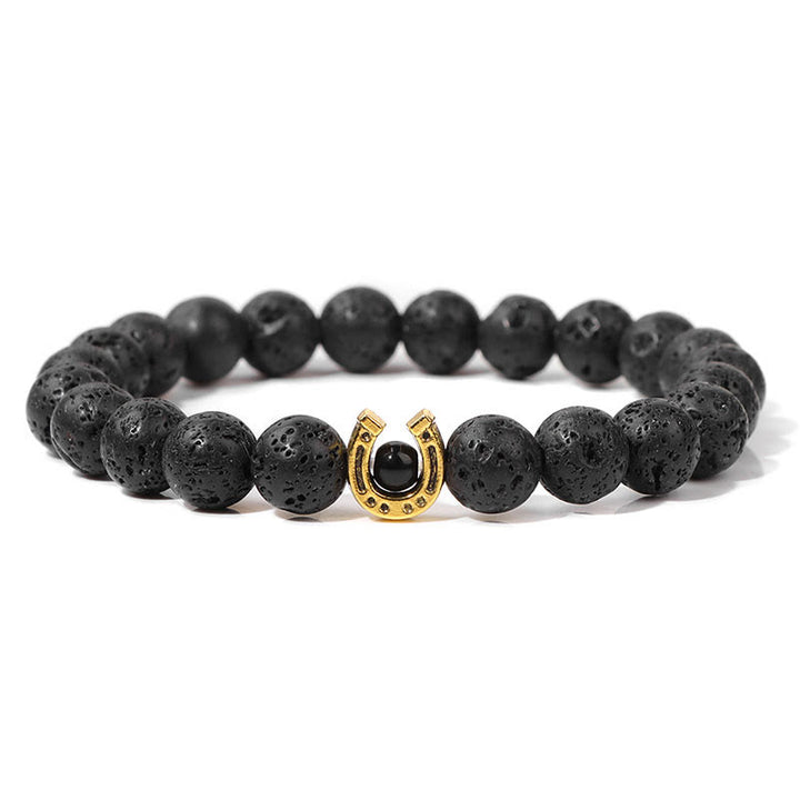 Olivenorma Bracciale con ciondolo a forma di ferro di cavallo con perline in pietra naturale da 8 mm 