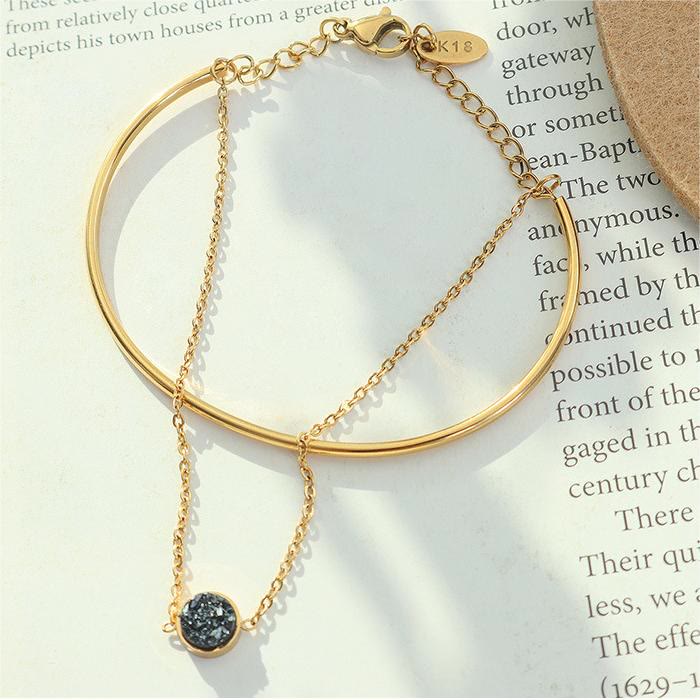 Bracciale Olivenorma in tormalina nera a doppio strato placcato in oro 18k