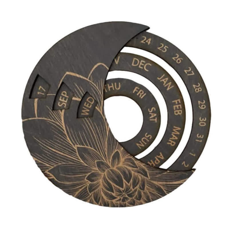 Olivenorma Circle Calendario perpetuo in legno a forma di mezzaluna, decorazione da parete
