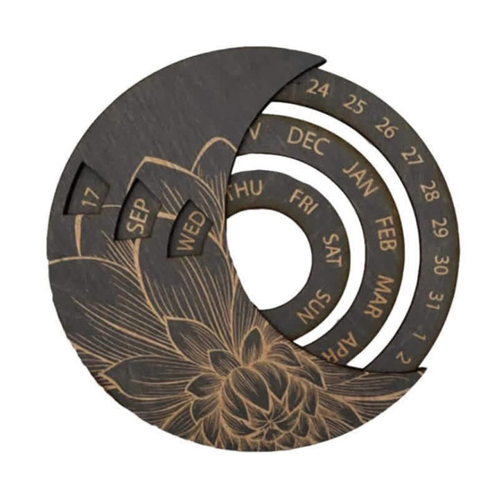 Olivenorma Circle Calendario perpetuo in legno a forma di mezzaluna, decorazione da parete