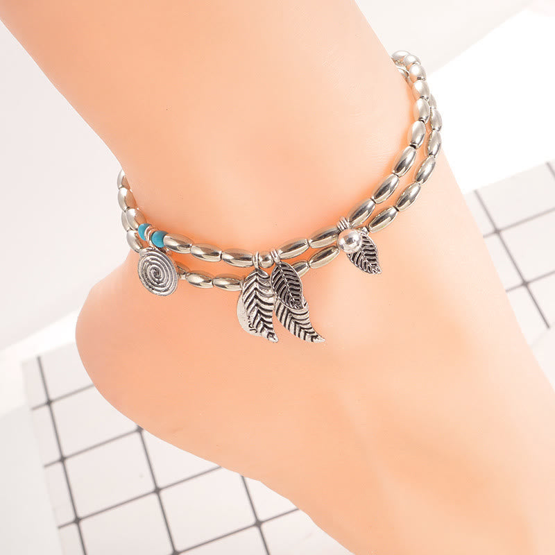 Olivenorma Bracciale Cavigliera Doppio Strato in Foglia d'Argento Turchese 
