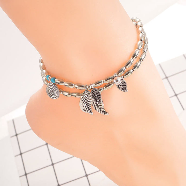 Olivenorma Bracciale Cavigliera Doppio Strato in Foglia d'Argento Turchese 