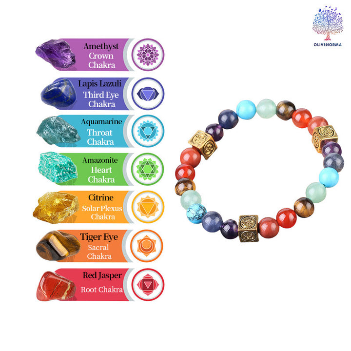 Olivenorma Bracciale Yoga con Perline Multicolore 7 Chakra