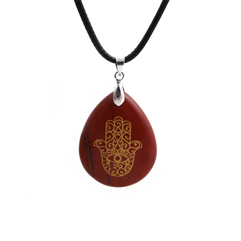 Olivenorma Collana con ciondolo Hamsa in cristallo a forma di goccia naturale