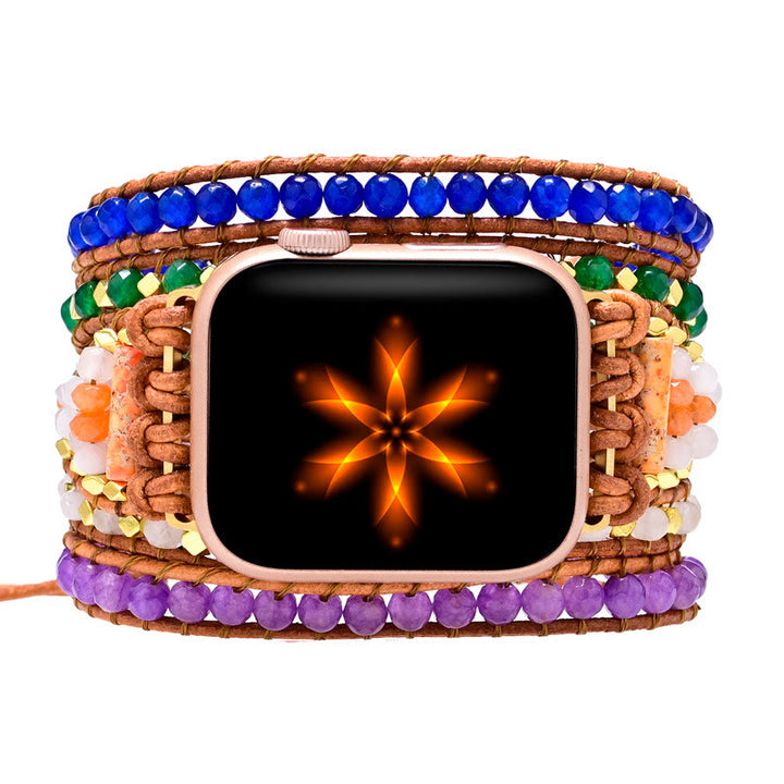 Cinturino per Apple Watch intrecciato a mano con perline di cristallo naturale Olivenorma