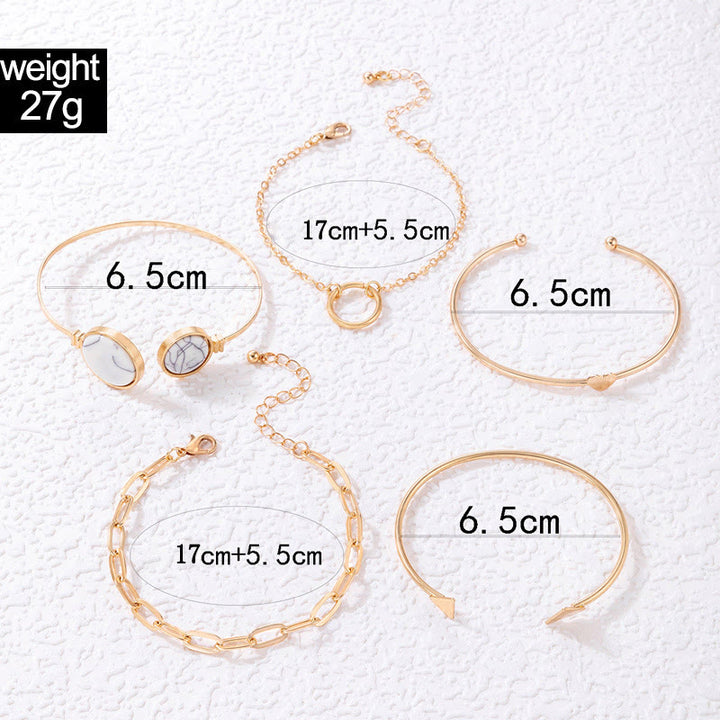 Olivenorma Set di cinque bracciali aperti in lega di pietra naturale 
