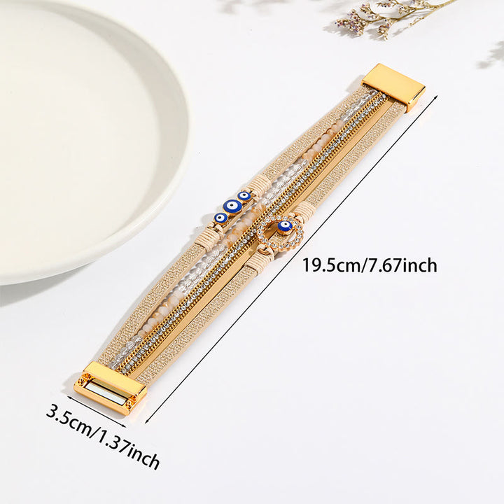 Olivenorma Braccialetto largo in pelle di metallo con zircone bianco Boho Evil Eye