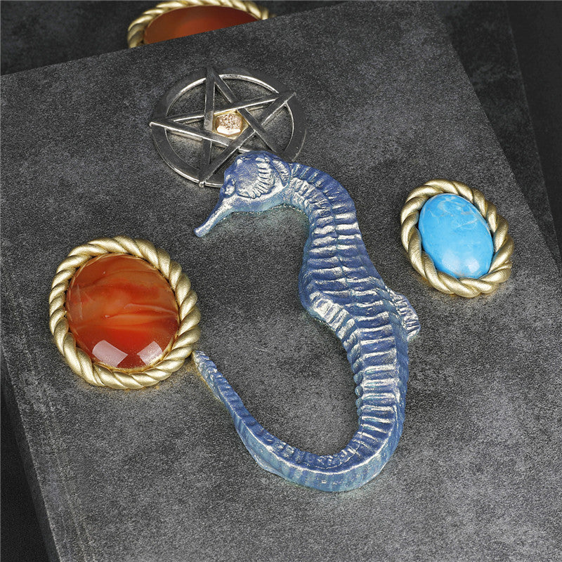 Olivenorma Quaderno decorativo con motivo cavalluccio marino turchese e agata rossa - image 2