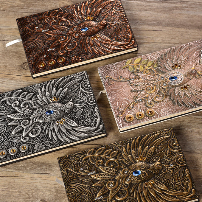 Olivenorma Crystal Stone Phoenix Quaderno in pelle goffrata