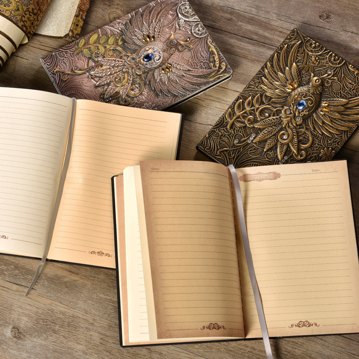 Olivenorma Crystal Stone Phoenix Quaderno in pelle goffrata