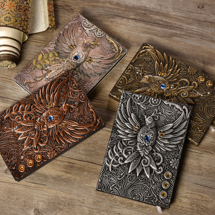 Olivenorma Crystal Stone Phoenix Quaderno in pelle goffrata