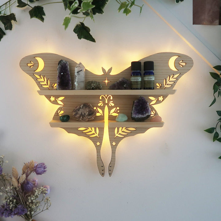 Mensola in cristallo Luna Moth in legno chiaro Olivenorma