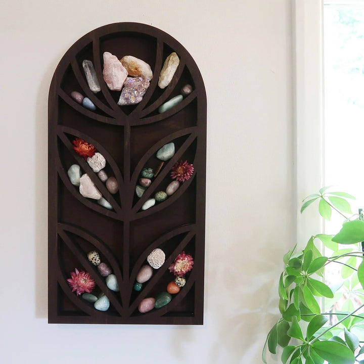 Mensola in cristallo Mid Century con fiori in legno scuro Olivenorma