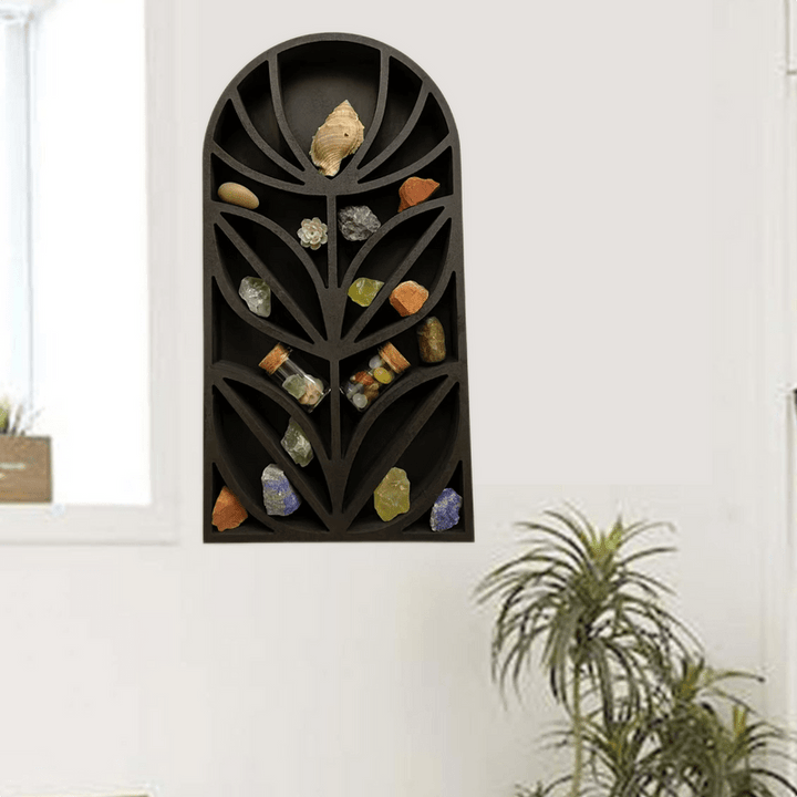 Mensola in cristallo Mid Century con fiori in legno scuro Olivenorma