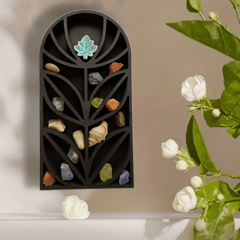Mensola in cristallo Mid Century con fiori in legno scuro Olivenorma