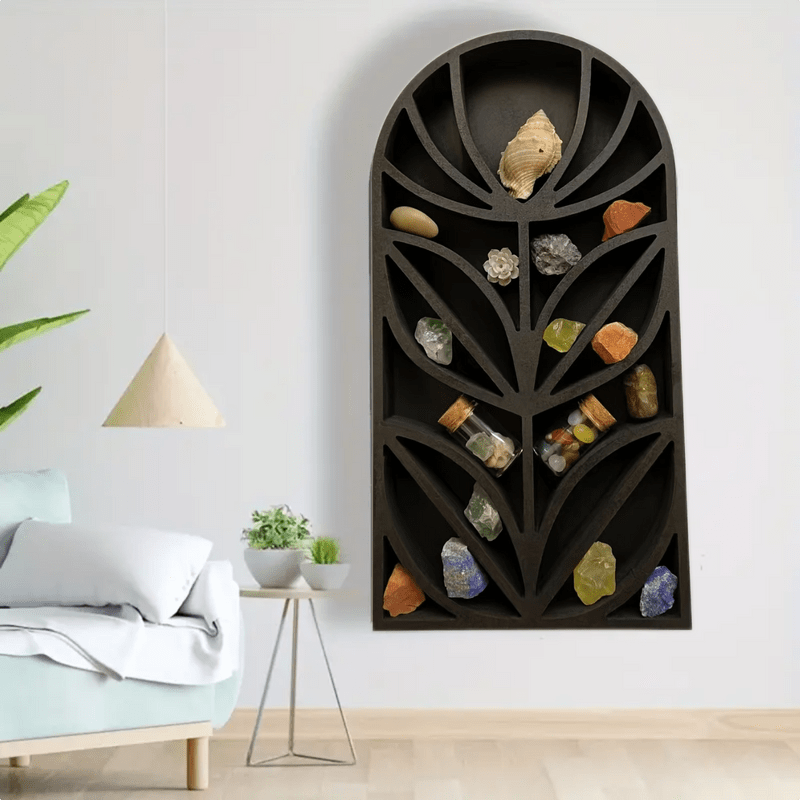 Mensola in cristallo Mid Century con fiori in legno scuro Olivenorma