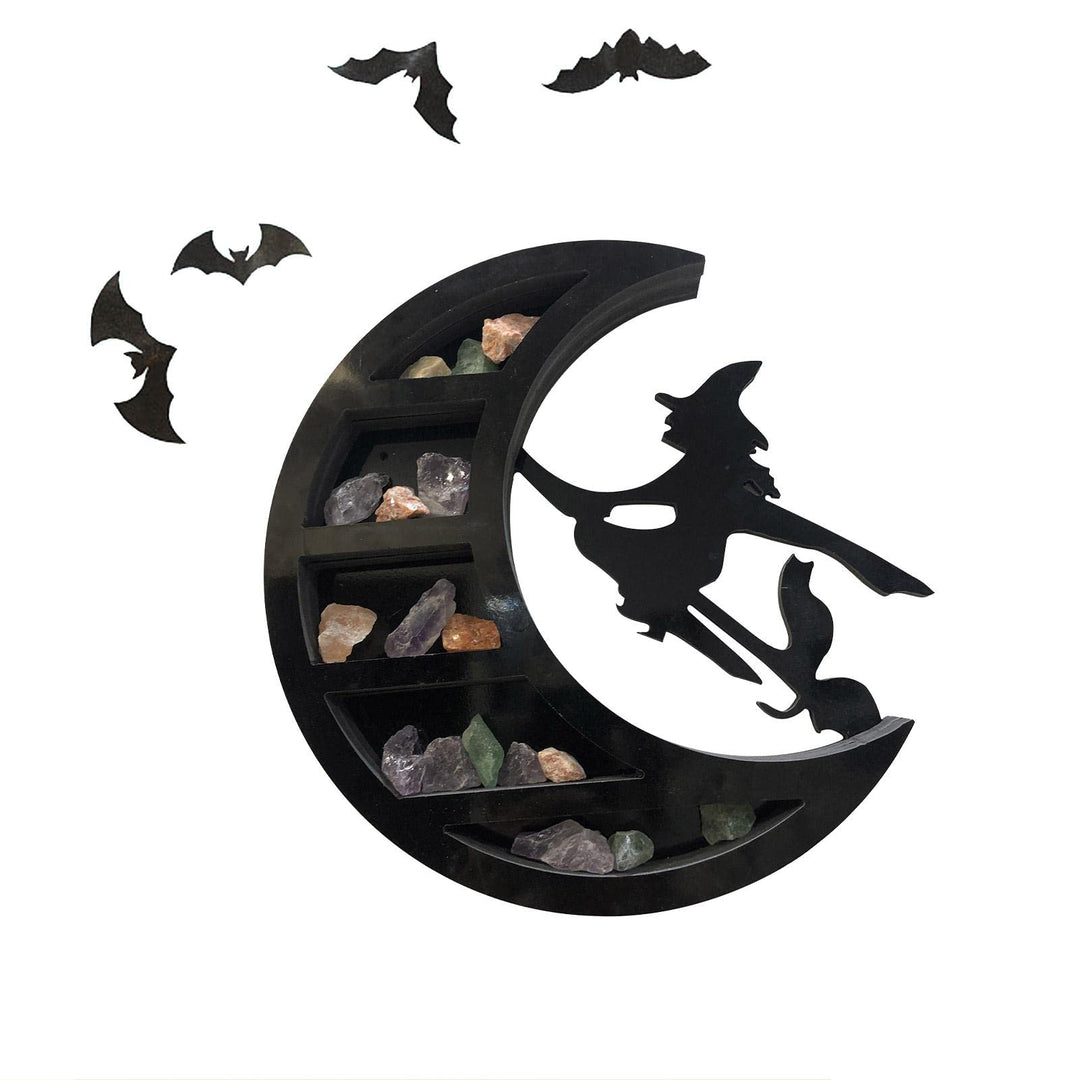 Mensola in cristallo nero a forma di strega della luna Olivenorma