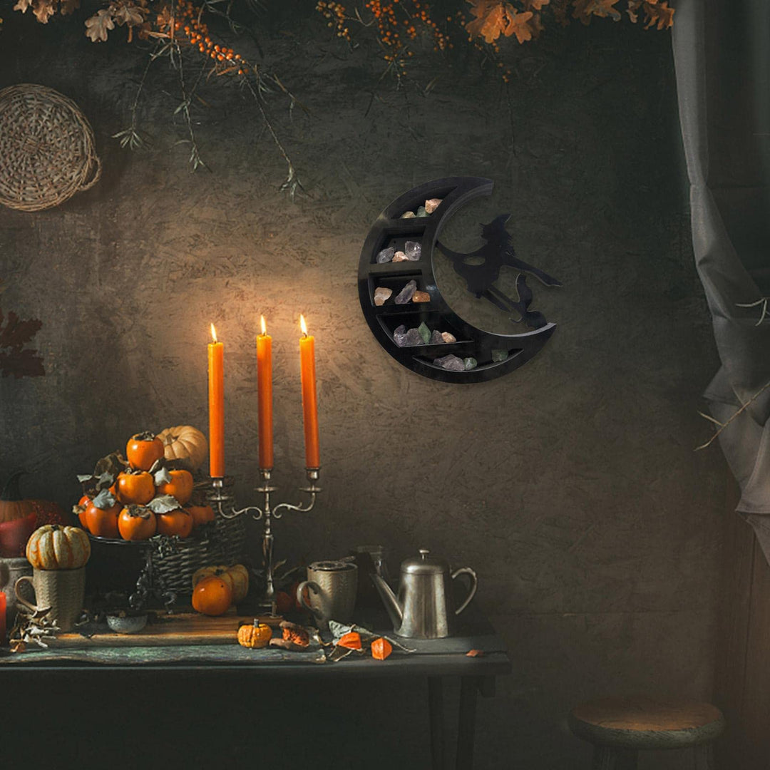 Mensola in cristallo nero a forma di strega della luna Olivenorma