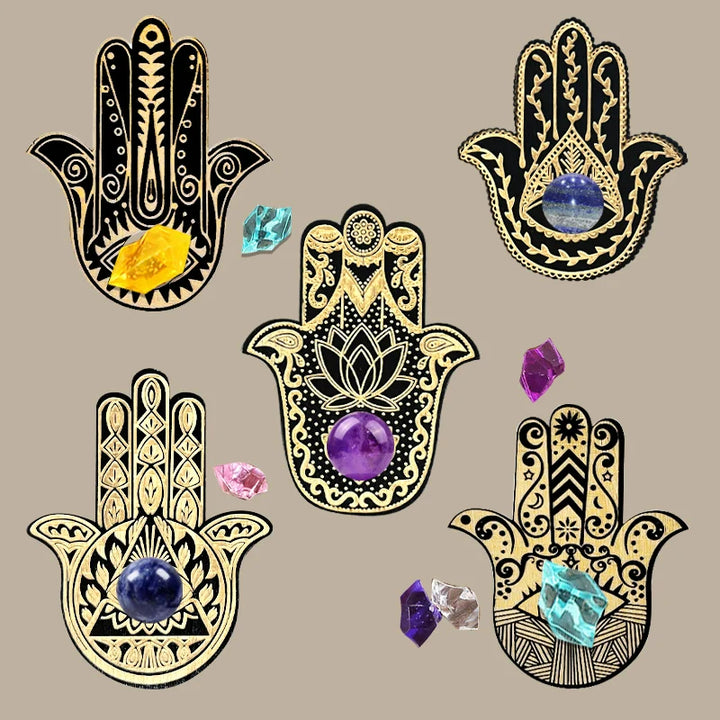 Olivenorma Home Decor Supporto per sfera di cristallo Hamsa in legno