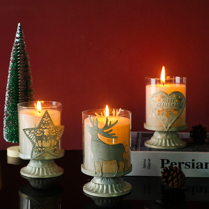 Portacandele natalizio in vetro a forma di cuore di alce in stile retrò Olivenorma