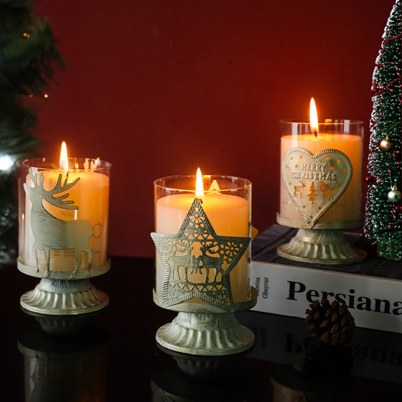 Portacandele natalizio in vetro a forma di cuore di alce in stile retrò Olivenorma