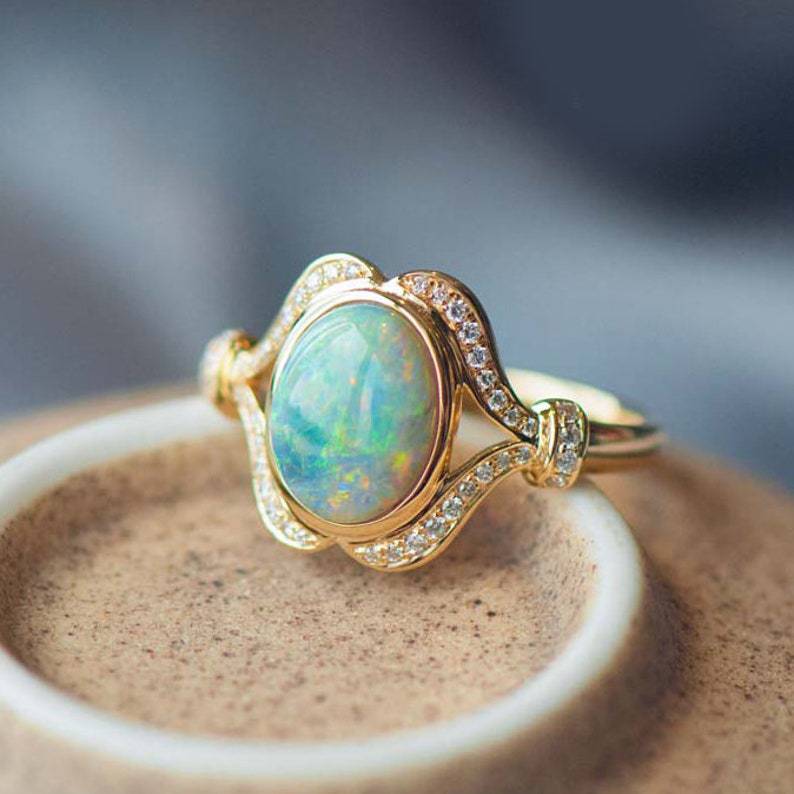 Olivenorma "Light Of Peace" Anello di fidanzamento con diamante del Mozambico placcato oro vintage