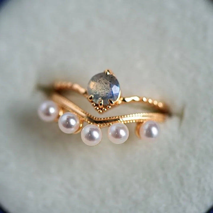 Set di anelli impilabili da 2 pezzi Olivenorma Crystal Pearl Wedding