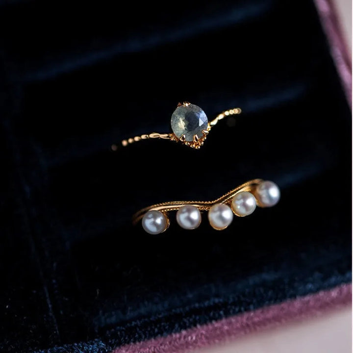 Set di anelli impilabili da 2 pezzi Olivenorma Crystal Pearl Wedding