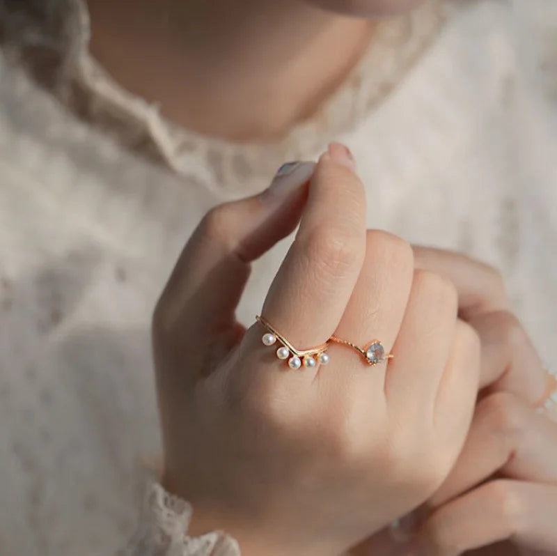Set di anelli impilabili da 2 pezzi Olivenorma Crystal Pearl Wedding